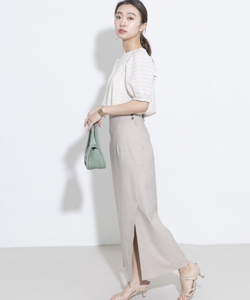 URBAN RESEARCH ROSSO（アーバンリサーチロッソ）の「リネンスリットスカート（スカート・レディース・ベージュ/グリーン系その他/オレンジ・38/36）」の9枚目の写真