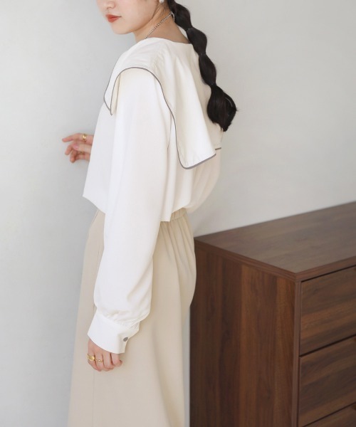 Bab(バブ)の「配色パイピングブラウス(シャツ/ブラウス・レディース・ライトブルー/オフホワイト・M)」の3枚目の写真