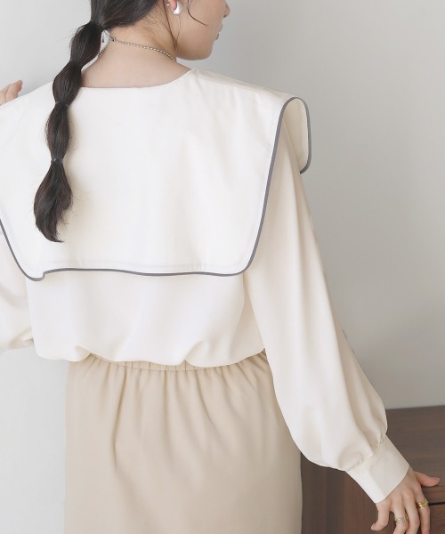 Bab(バブ)の「配色パイピングブラウス(シャツ/ブラウス・レディース・ライトブルー/オフホワイト・M)」の4枚目の写真