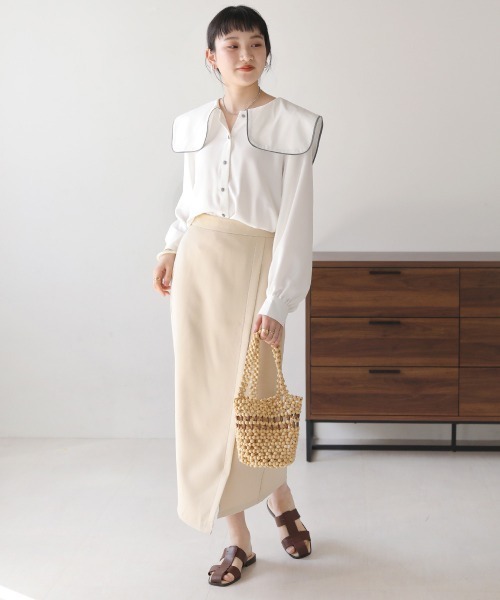 Bab(バブ)の「配色パイピングブラウス(シャツ/ブラウス・レディース・ライトブルー/オフホワイト・M)」の12枚目の写真