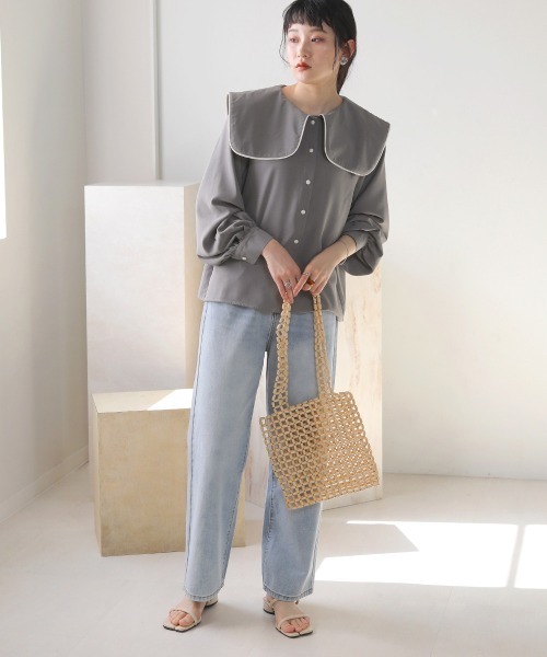 Bab(バブ)の「配色パイピングブラウス(シャツ/ブラウス・レディース・ライトブルー/オフホワイト・M)」の13枚目の写真