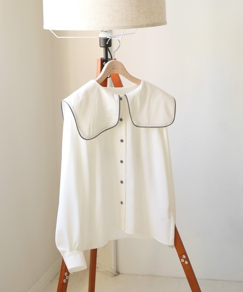 Bab(バブ)の「配色パイピングブラウス(シャツ/ブラウス・レディース・ライトブルー/オフホワイト・M)」の14枚目の写真