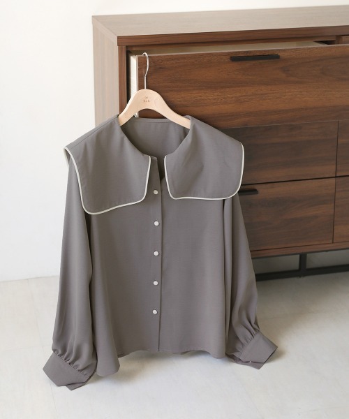 Bab(バブ)の「配色パイピングブラウス(シャツ/ブラウス・レディース・ライトブルー/オフホワイト・M)」の15枚目の写真