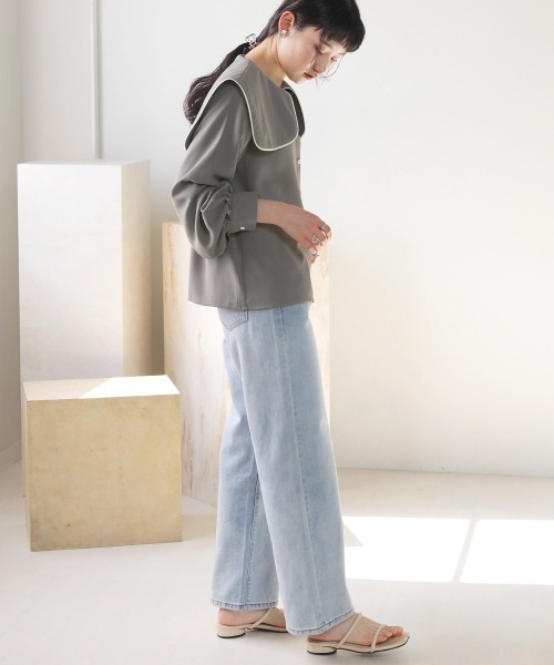 Bab(バブ)の「配色パイピングブラウス(シャツ/ブラウス・レディース・ライトブルー/オフホワイト・M)」の9枚目の写真