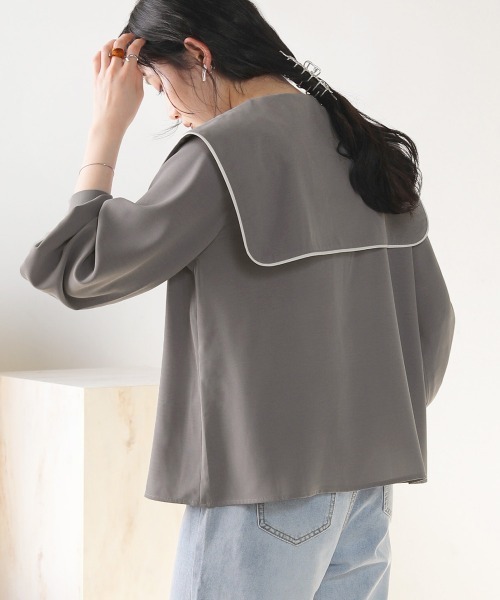 Bab(バブ)の「配色パイピングブラウス(シャツ/ブラウス・レディース・ライトブルー/オフホワイト・M)」の10枚目の写真