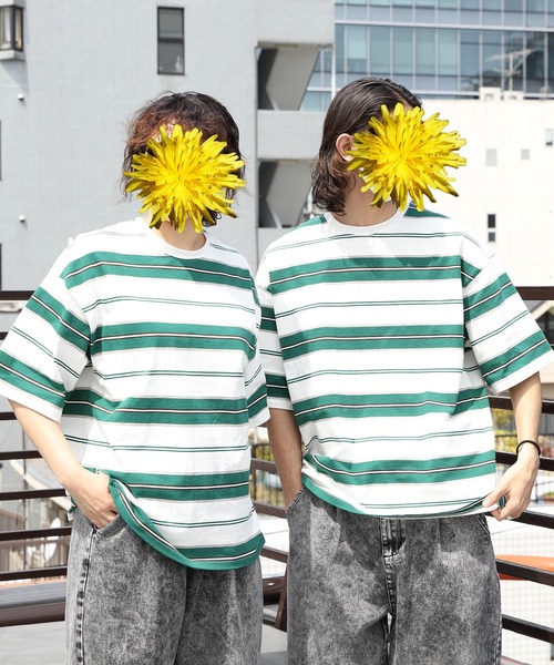 8(eight)(エイト)の「レトロボーダー半袖Tシャツ(Tシャツ/カットソー・メンズ・オフホワイト/グリーン/ブラック/グレー/マスタード・LARGE/MEDIUM)」の1枚目の写真