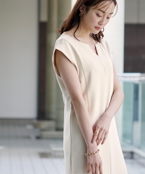UR'S（ユアーズ）の「キーネックIラインワンピース（ワンピース・レディース・ブラック/オフホワイト・S/M/L/PS(XS－S)）」の12枚目の写真
