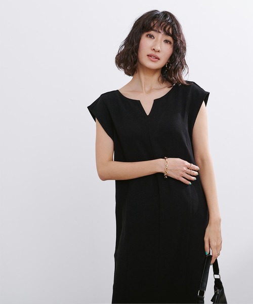 UR'S（ユアーズ）の「キーネックIラインワンピース（ワンピース・レディース・ブラック/オフホワイト・S/M/L/PS(XS－S)）」の10枚目の写真