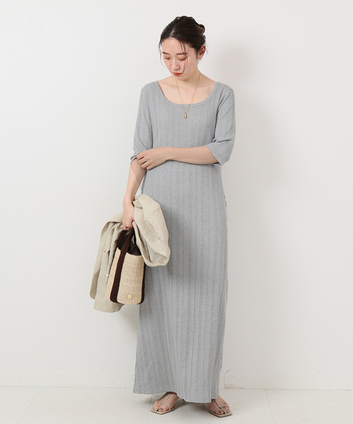 IENA(イエナ)の「ランダムリブIラインカットワンピース(ワンピース・レディース・ライトグレー/ブラック・36/38)」の6枚目の写真