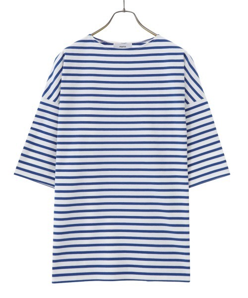 marka（マーカ）の「marka / マーカ：BASQUE SHIRT S/S - organic cotton knit border -：M22B-12CS01B[COR]（Tシャツ/カットソー・メンズ・ホワイト×ブルー/ブラック系/ネイビー系・1/2/3）」の4枚目の写真