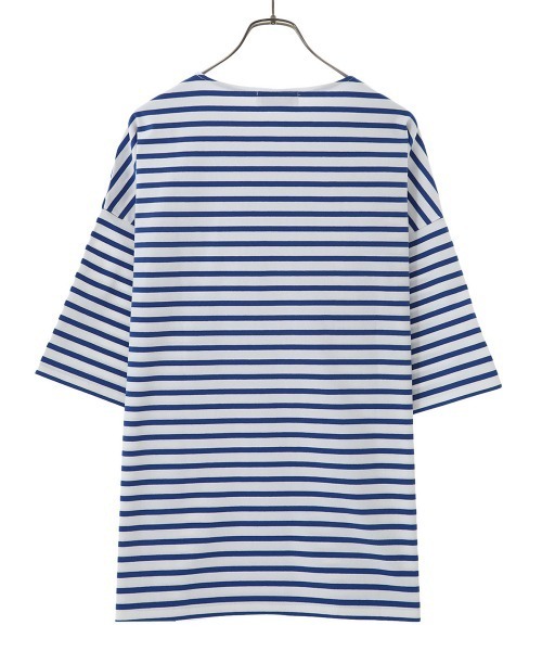 marka（マーカ）の「marka / マーカ：BASQUE SHIRT S/S - organic cotton knit border -：M22B-12CS01B[COR]（Tシャツ/カットソー・メンズ・ホワイト×ブルー/ブラック系/ネイビー系・1/2/3）」の5枚目の写真