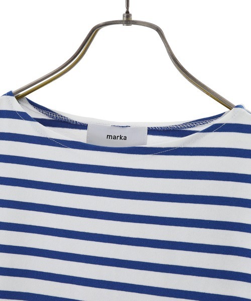 marka（マーカ）の「marka / マーカ：BASQUE SHIRT S/S - organic cotton knit border -：M22B-12CS01B[COR]（Tシャツ/カットソー・メンズ・ホワイト×ブルー/ブラック系/ネイビー系・1/2/3）」の6枚目の写真