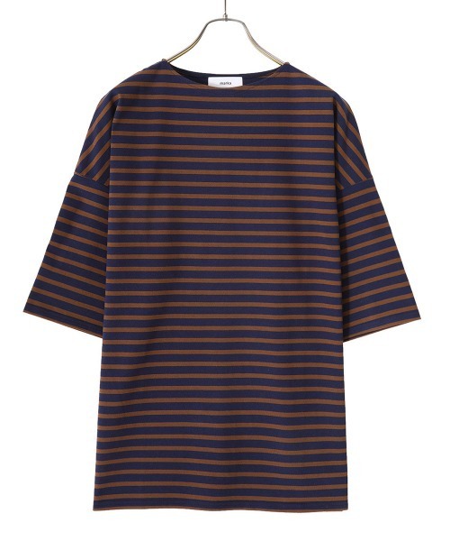 marka（マーカ）の「marka / マーカ：BASQUE SHIRT S/S - organic cotton knit border -：M22B-12CS01B[COR]（Tシャツ/カットソー・メンズ・ホワイト×ブルー/ブラック系/ネイビー系・1/2/3）」の14枚目の写真