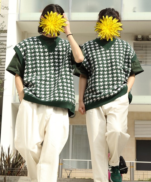 ８(eight)（エイト）の「ジャガード千鳥柄ニットベスト（ベスト・メンズ・チャコール/グリーン/ブラック・MEDIUM/X-LARGE/LARGE）」の3枚目の写真