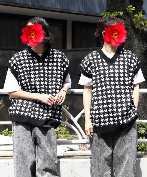 ８(eight)（エイト）の「ジャガード千鳥柄ニットベスト（ベスト・メンズ・チャコール/グリーン/ブラック・MEDIUM/X-LARGE/LARGE）」の6枚目の写真