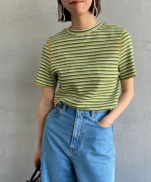 THE SHINZONE（ザ　シンゾーン）の「[THE SHINZONE/ザ シンゾーン] マルチボーダーリブＴシャツ（Tシャツ/カットソー・レディース・グリーン/ブラウン・F）」の2枚目の写真