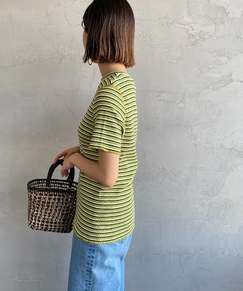 THE SHINZONE（ザ　シンゾーン）の「[THE SHINZONE/ザ シンゾーン] マルチボーダーリブＴシャツ（Tシャツ/カットソー・レディース・グリーン/ブラウン・F）」の6枚目の写真