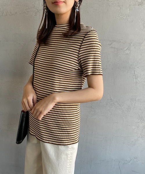 THE SHINZONE（ザ　シンゾーン）の「[THE SHINZONE/ザ シンゾーン] マルチボーダーリブＴシャツ（Tシャツ/カットソー・レディース・グリーン/ブラウン・F）」の4枚目の写真