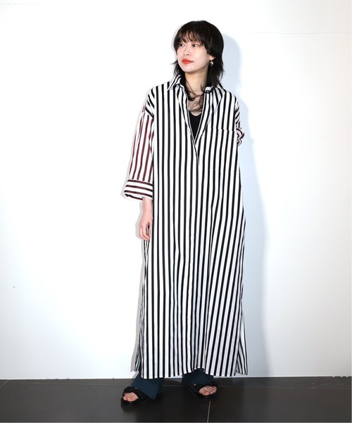 CITYSHOP(シティーショップ)の「STRIPE SHIRT DRESS:ワンピース(ワンピース・レディース・ブラック/ブラウン・36/38)」の3枚目の写真
