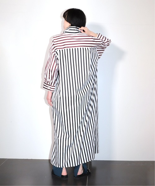 CITYSHOP(シティーショップ)の「STRIPE SHIRT DRESS:ワンピース(ワンピース・レディース・ブラック/ブラウン・36/38)」の4枚目の写真