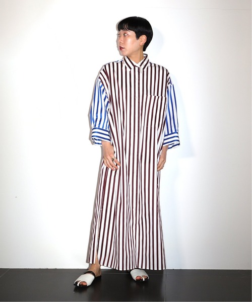 CITYSHOP(シティーショップ)の「STRIPE SHIRT DRESS:ワンピース(ワンピース・レディース・ブラック/ブラウン・36/38)」の7枚目の写真