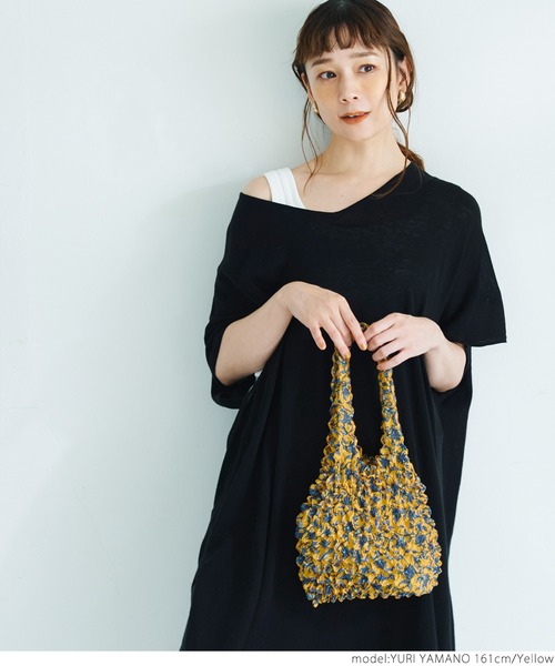coca（coca）（コカ）の「伸縮レトロフラワーバック（トートバッグ・レディース・ブラック/イエロー・ONE SIZE）」の8枚目の写真