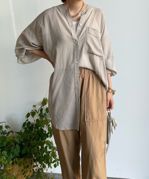 DouDou(ドゥドゥ)の「袖リブバックギャザーシャツ(シャツ/ブラウス・レディース・ブラック/オフホワイト/ピンク/ベージュ/パープル・FREE)」の11枚目の写真