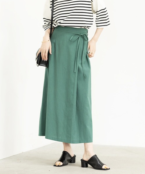 GeeRA(ジーラ)の「リネンライクラップ風スカート(スカート・レディース・ブラウン/グリーン/ライトベージュ・MEDIUM/LARGE/X-LARGE)」の3枚目の写真