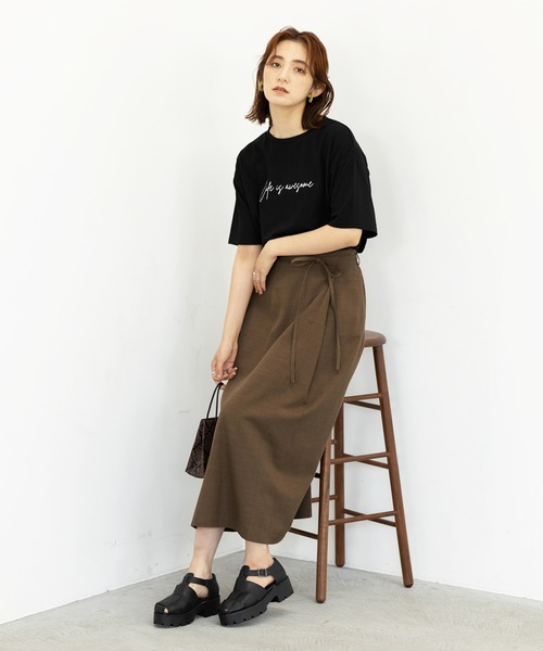 GeeRA(ジーラ)の「リネンライクラップ風スカート(スカート・レディース・ブラウン/グリーン/ライトベージュ・MEDIUM/LARGE/X-LARGE)」の7枚目の写真