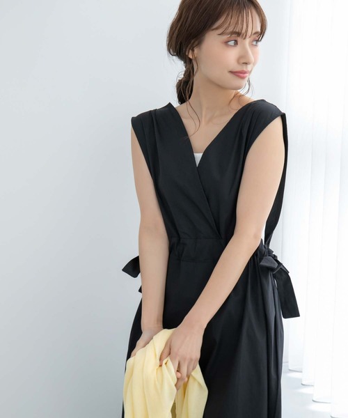 Vネックカシュクールウエスト切り替えワンピース（ワンピース