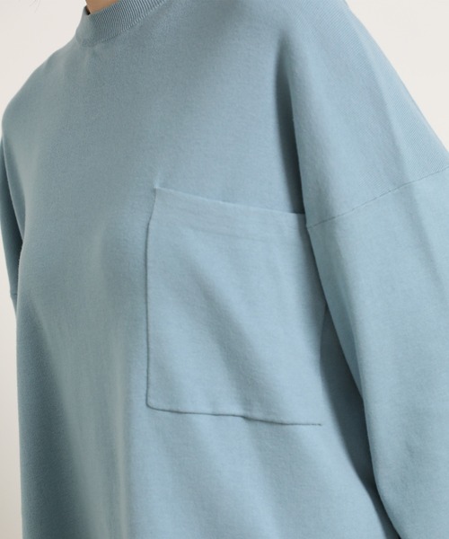 INED(イネド)の「ハイツイストコットンTシャツライクニット(ニット/セーター・レディース・ネイビー/オフホワイト/サックスブルー/キャメル・9号/7号)」の5枚目の写真