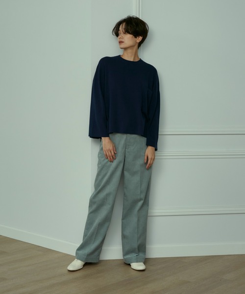 INED(イネド)の「ハイツイストコットンTシャツライクニット(ニット/セーター・レディース・ネイビー/オフホワイト/サックスブルー/キャメル・9号/7号)」の12枚目の写真