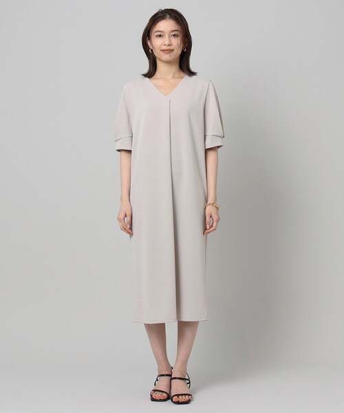 大きめサイズ新品UNTITLED 【通勤ワンピ】カットジョーゼットワンピース黒 UNTITLED（アンタイトル）の「◇カットジョーゼットジャージ