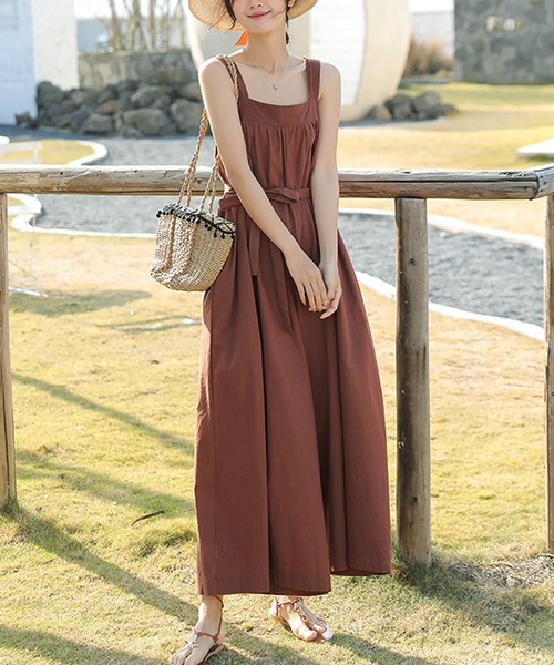 Primazel(プリマゼル)の「ウエストリボン付きワイドオールインワン(サロペット/オーバーオール・レディース・ライトブラウン/ベージュ/ブラック・M)」の10枚目の写真