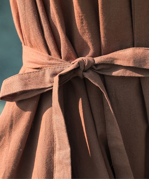 Primazel(プリマゼル)の「ウエストリボン付きワイドオールインワン(サロペット/オーバーオール・レディース・ライトブラウン/ベージュ/ブラック・M)」の14枚目の写真