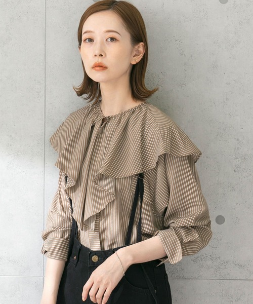 URBAN RESEARCH ROSSO（アーバンリサーチロッソ）の「3WAYマルチストライプブラウス（シャツ/ブラウス・レディース・ネイビー/ブルー系その他/キャメル・FREE）」の5枚目の写真