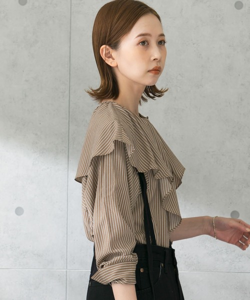 URBAN RESEARCH ROSSO（アーバンリサーチロッソ）の「3WAYマルチストライプブラウス（シャツ/ブラウス・レディース・ネイビー/ブルー系その他/キャメル・FREE）」の7枚目の写真