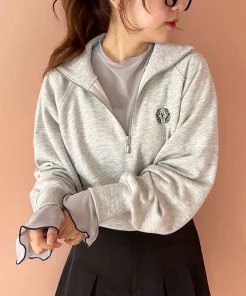 one after another NICE CLAUP（ワンアフターアナザーナイスクラップ）の「ハーフジップワンポイント刺繍スウェット（スウェット・レディース・オフホワイト/杢グレー/ブラウン・FREE）」の3枚目の写真