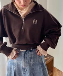 ハーフジップワンポイント刺繍スウェット