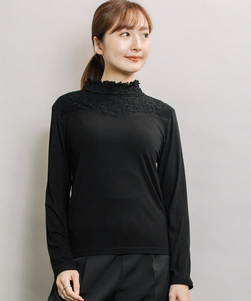 ELVENCE DEUX（エルベンスドゥ）の「テレコレースツカイHN（Tシャツ/カットソー・レディース・ブラック/ベージュ/オフホワイト・MEDIUM/LARGE）」の5枚目の写真