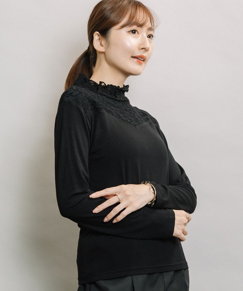 ELVENCE DEUX（エルベンスドゥ）の「テレコレースツカイHN（Tシャツ/カットソー・レディース・ブラック/ベージュ/オフホワイト・MEDIUM/LARGE）」の6枚目の写真