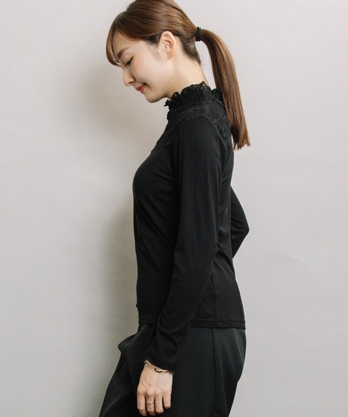 ELVENCE DEUX（エルベンスドゥ）の「テレコレースツカイHN（Tシャツ/カットソー・レディース・ブラック/ベージュ/オフホワイト・MEDIUM/LARGE）」の8枚目の写真