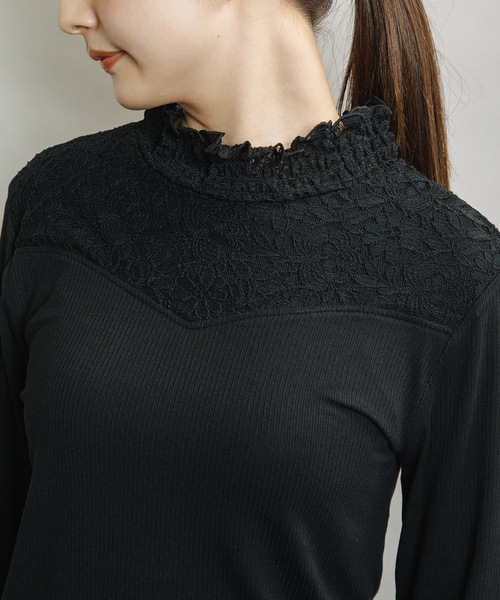 ELVENCE DEUX（エルベンスドゥ）の「テレコレースツカイHN（Tシャツ/カットソー・レディース・ブラック/ベージュ/オフホワイト・MEDIUM/LARGE）」の10枚目の写真