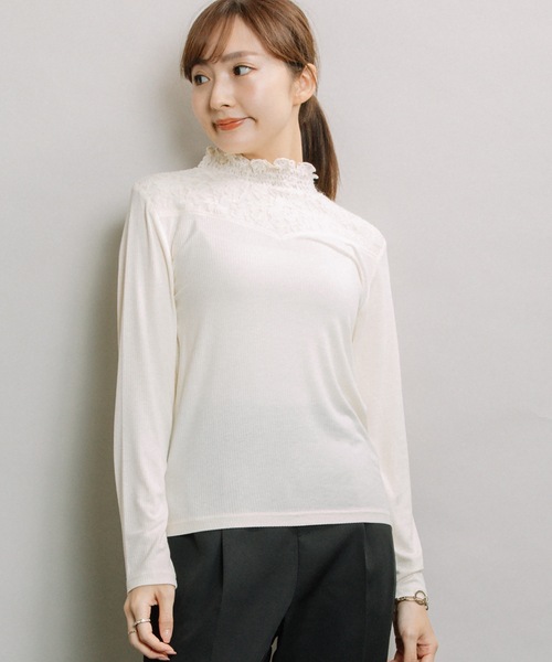 ELVENCE DEUX（エルベンスドゥ）の「テレコレースツカイHN（Tシャツ/カットソー・レディース・ブラック/ベージュ/オフホワイト・MEDIUM/LARGE）」の16枚目の写真