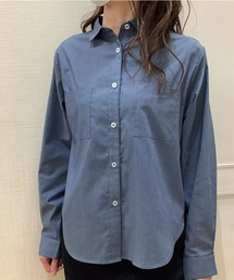 Pitta Re:) | ワイド衿 デニムライク ラウンドテール長袖カジュアルシャツ(シャツ/ブラウス)