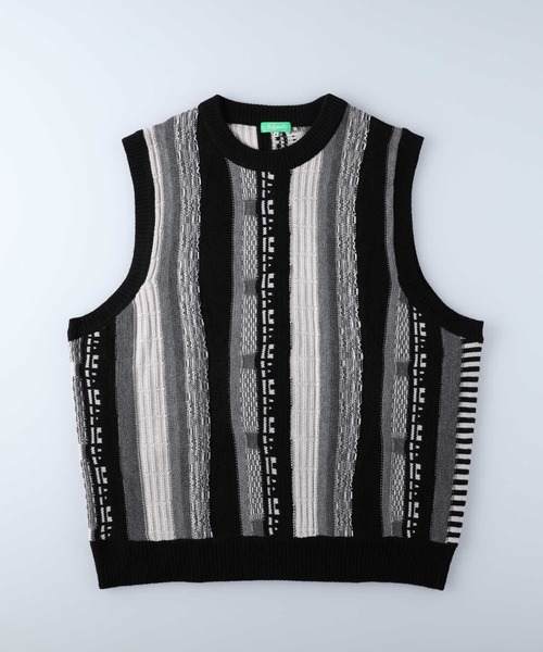 Right-on（ライトオン）の「【Refurbish】総柄ニットベスト（ベスト・メンズ・グリーン/ブラック・M/L）」の2枚目の写真