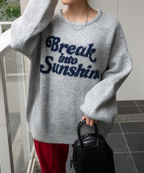 WEGO（ウィゴー）の「WEGO/ロゴビッグニットプルオーバー（ニット/セーター・レディース・グレー/ブルー・FREE）」の5枚目の写真