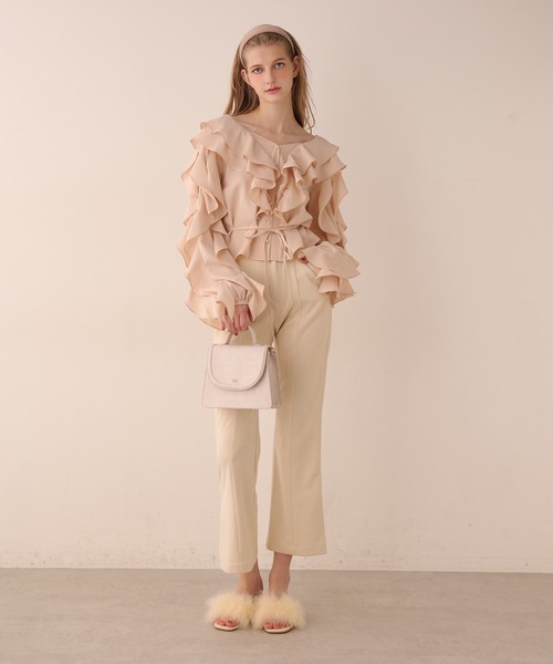 Seemi. byNICECLAUP（ シーミーバイナイスクラップ）の「【Seemi】Seemi.スウェードパンツ（スラックス・レディース・モカ/ピンク/アイボリー・FREE）」の4枚目の写真