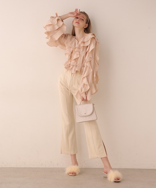 Seemi. byNICECLAUP（ シーミーバイナイスクラップ）の「【Seemi】Seemi.スウェードパンツ（スラックス・レディース・モカ/ピンク/アイボリー・FREE）」の6枚目の写真