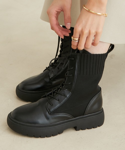 Juze（ジュゼ）の「レースアップボリュームソールブーツ（ブーツ・レディース・ブラック/カーキ・L/M）」の10枚目の写真
